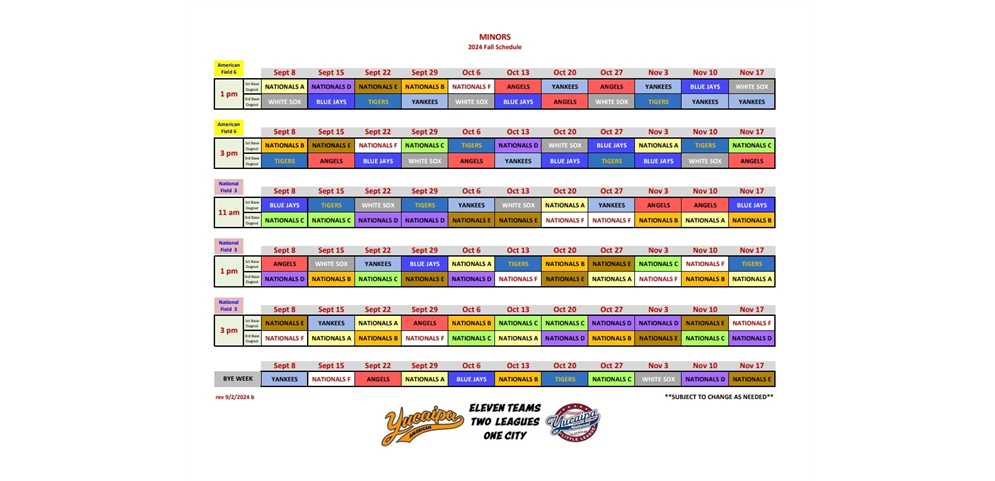 Fall ball game schedule minors 